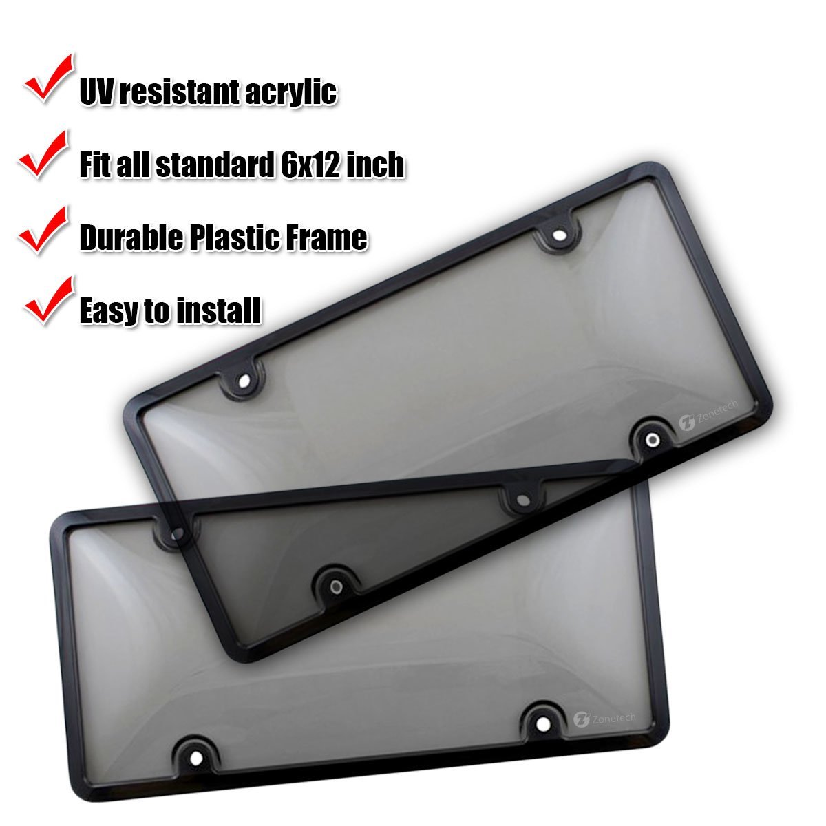 Rust-Proof Rattle-Proof Silicone Black License Plate Frame with Cover-Flat Smoked License Plate Cover Holder Caps Unbreakable License Plate Shields Combo with Stainless Steel License Screws 