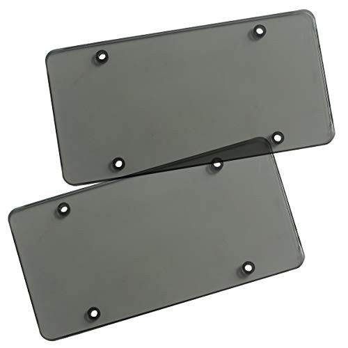 ZONETECH Clear Smoked Unbreakable License Plate Shields - 2-Pack Novelty/License Plate Clear Smoked Flat Thick Shields