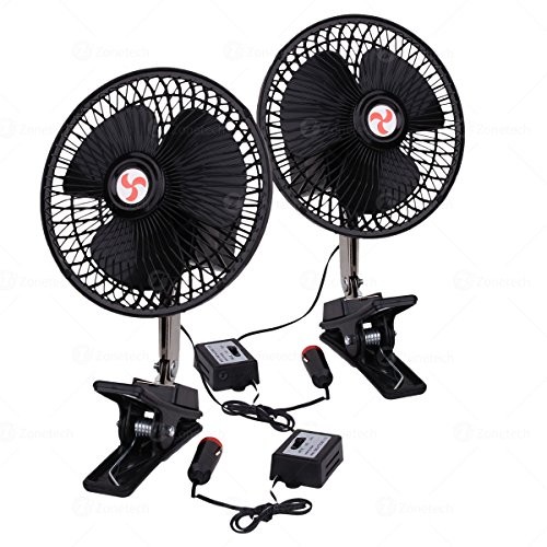 Zone Tech 2-Pack 12V Oscillating Fan - Includes clamp and Screws for Easy Attachment to either the Console or Dash