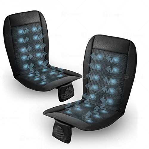 Black 12V Adjustable Temperature Control Cooling Full Seat Cover-Set of 2