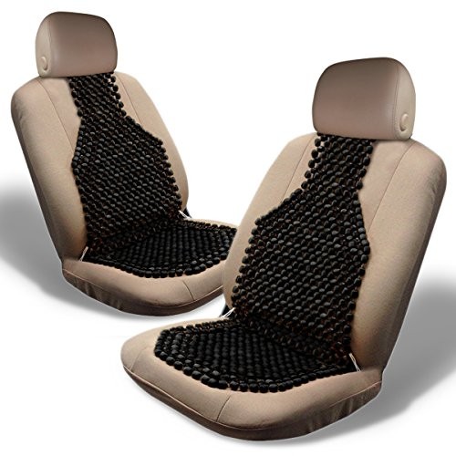 Auto Accessories Headlight Bulbs Car Gifts Black Wood Beaded Massaging Seat Cushion Set Of 2 - Wooden Wood Beaded Bead Car Seat Cover