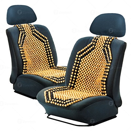 2 Tone Natural Wood Beaded Massaging Seat Cushion- Set of 2