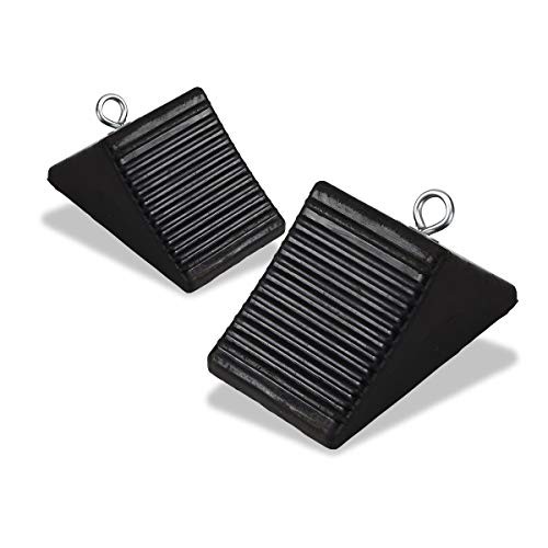 Zone Tech Wheel Chocks with Eyebolts - Classic Black Premium Quality Durable Car Garage Wheel Professional Grade Parking Wheel Chocks with Eyebolts