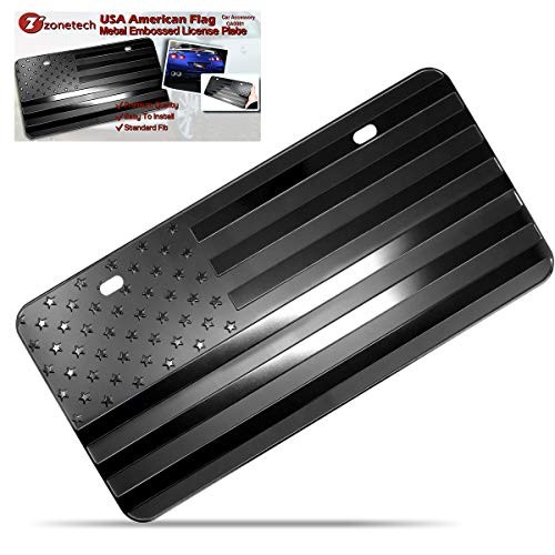 Zone Tech Monochrome USA Flag License Plate - Premium Quality Thick Durable Embossed Novelty American Patriotic Flag