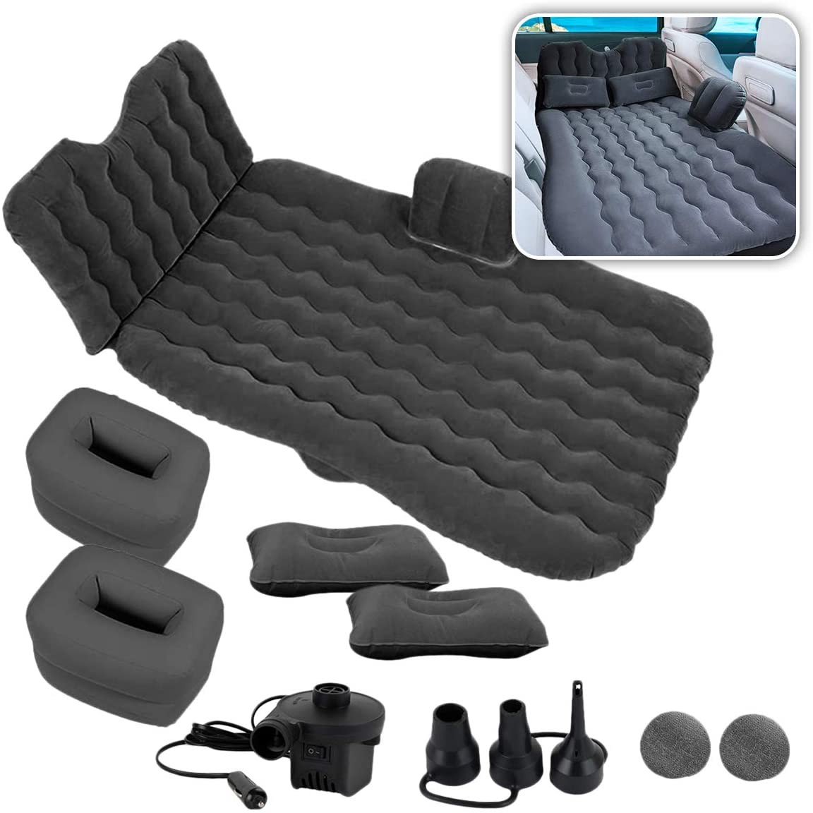 Pump 2 Pillows Inflatable Travel Camping Car Seat Sleep Rest Mattress Air Bed 