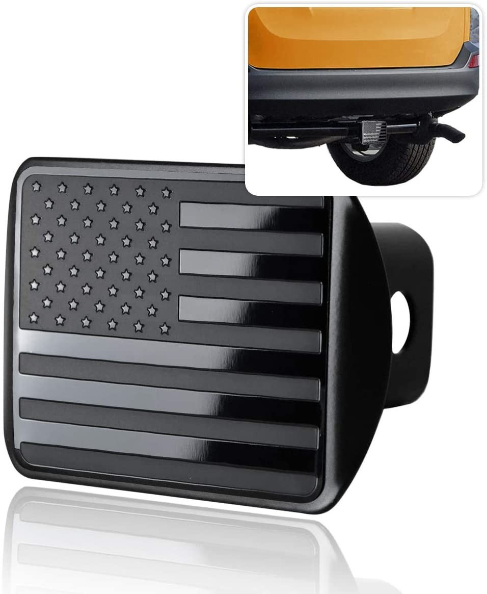 Zone Tech Tactical USA American Flag Hitch Cover - Premium Quality Black Thick Durable Metal Novelty American Flag Trailer Plug Hitch Cover -US Patriotic Pledge of Allegiance