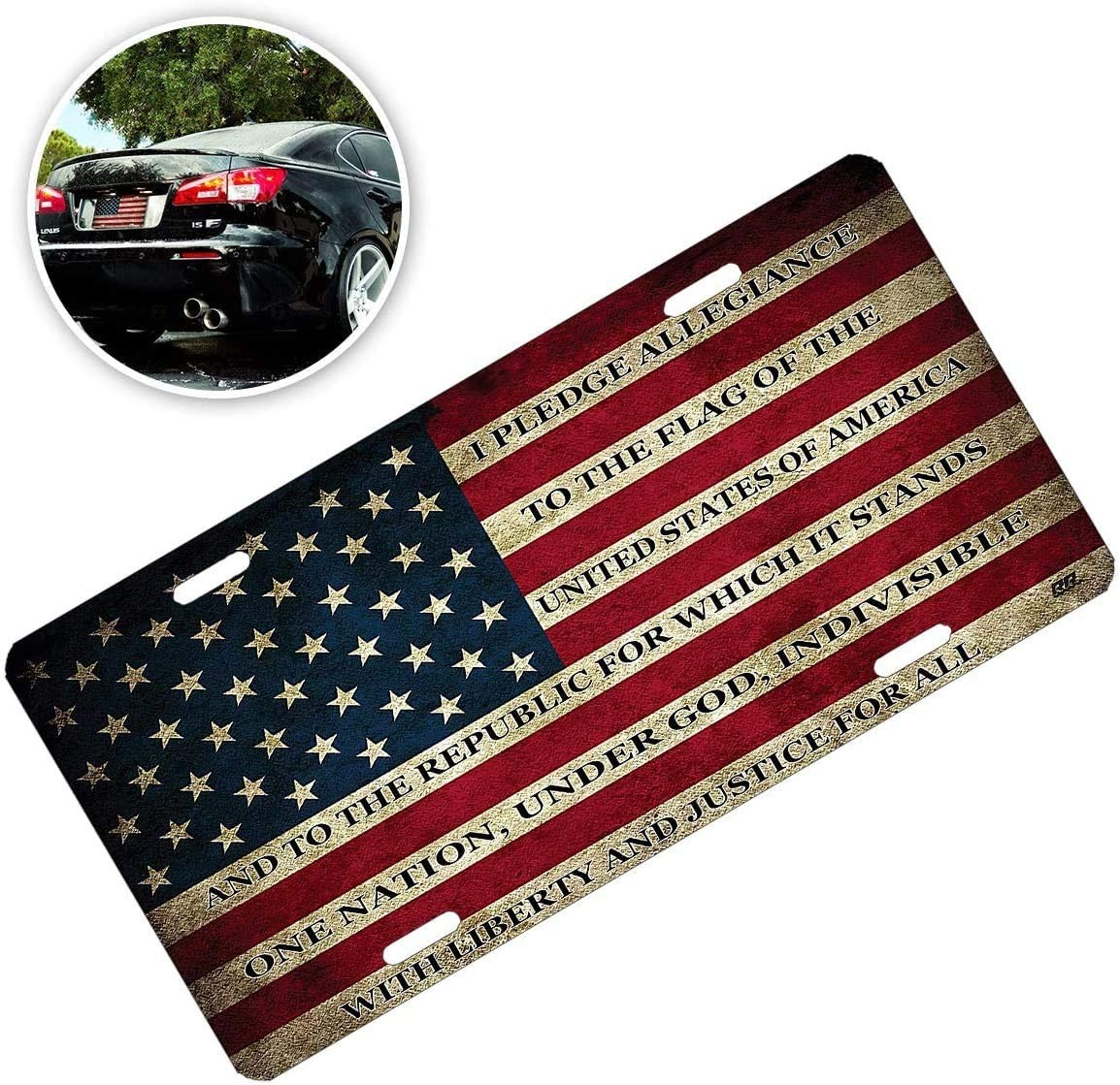 Zone Tech USA Flag License Plate - Premium Quality Thick Durable Tactical Novelty American Patriotic Pledge of Allegiance Car Tag