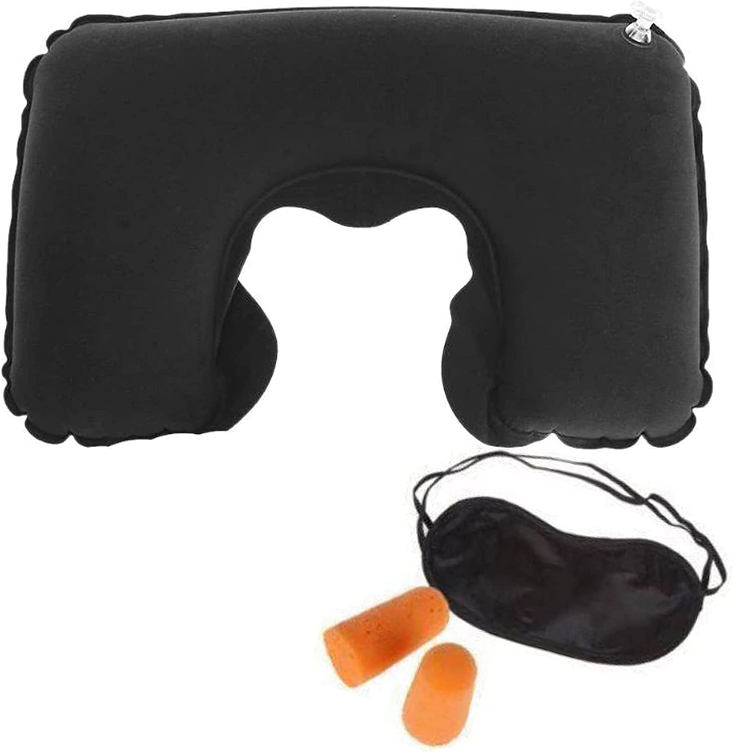 Inflatable Neck Pillow Eye Mask and Earplug Set for Travelling - Lightweight Portable Pillow Eye Mask and Hearing Protection Earplugs for Resting – Premium Quality Ultralight and Compact