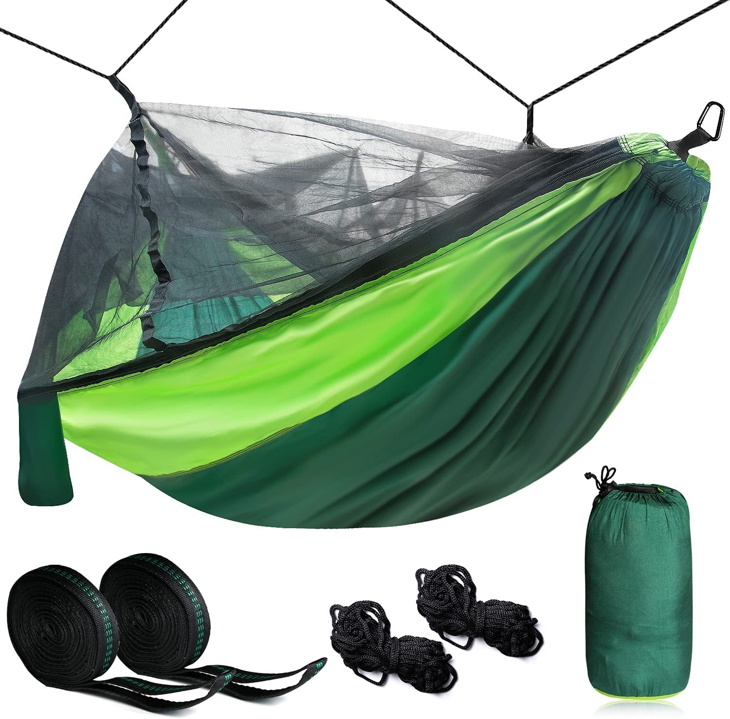 Zone Tech Camping Hammock w/ Mosquito Net - Premium Quality Large Portable Travel Camping Outdoor Indoor Hammock with Tree Straps, Insect Net- Single & Double Person Use- Backpacking, Hiking, Beach
