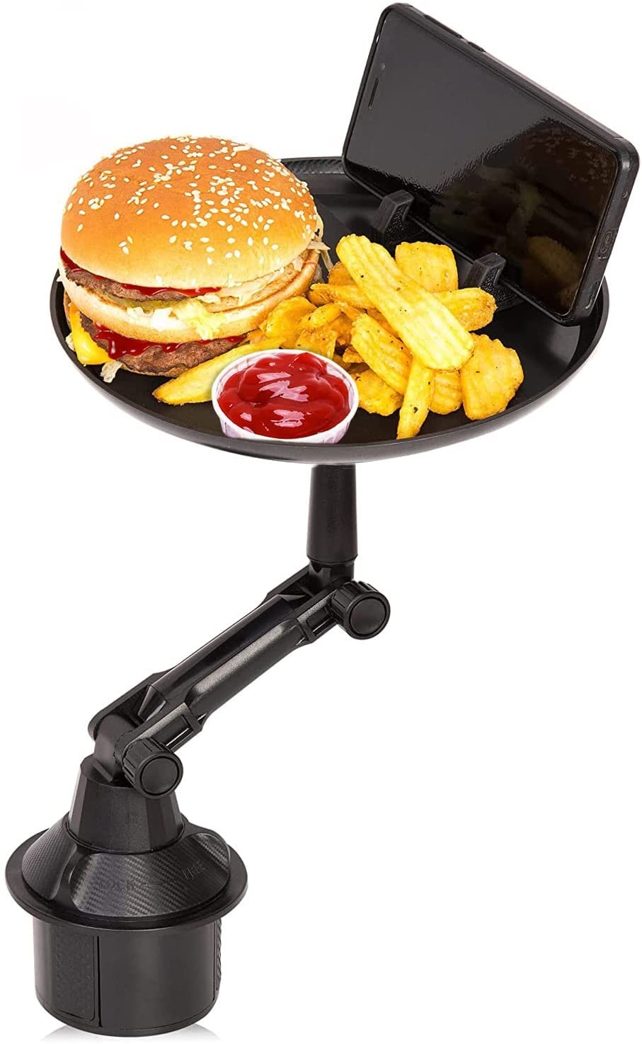 Zone Tech Car Swivel Cup Holder Tray- Premium Quality 360-Degree Swivel Arm Adjustable Universal Car Tray Table with Phone Slot- Car Food Lunch Eating Tray Table and Storage Bin for Cup Holders