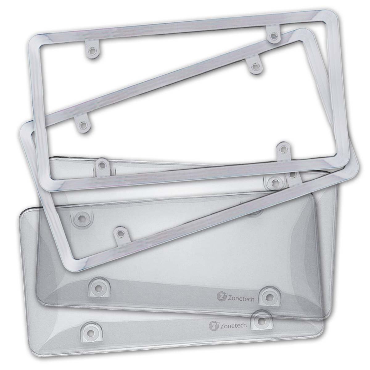 Zone Tech Clear License Plate Shield Combo - Premium Quality License Plate Clear Bubble Shield and Chrome Frame Bracket