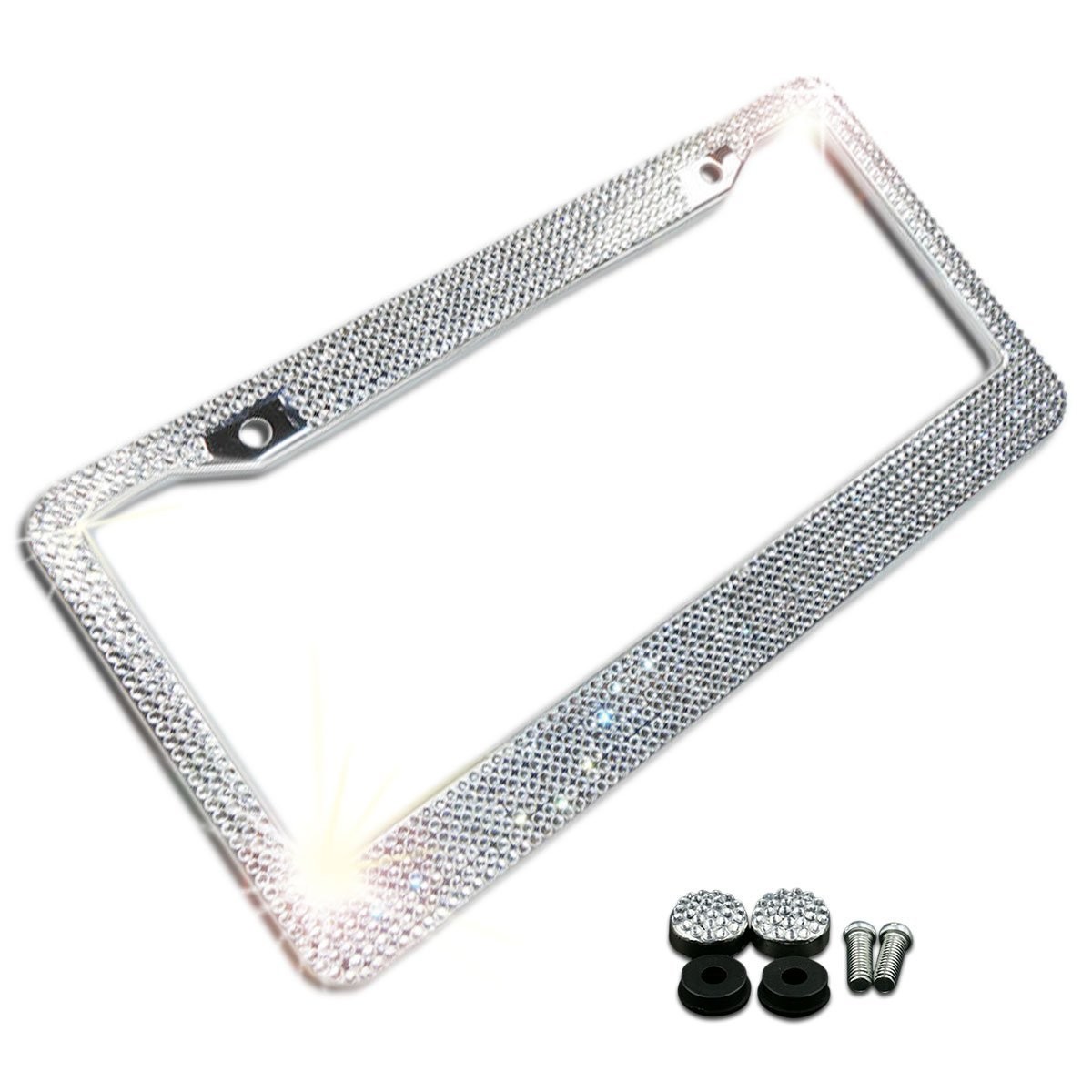 Zone Tech Shiny Bling License Plate Frame - Crystal Bling Premium Quality Novelty/License Plate Frame with Mounting Screws