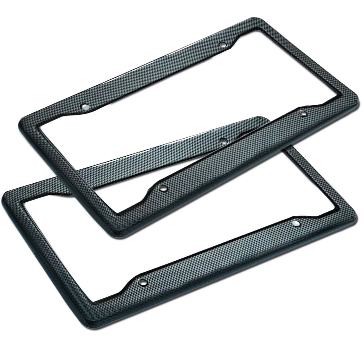 Zone Tech Carbon Fiber Plastic License Plate Frame - 2-Pack Classic Black Premium Quality Standard Fit Novelty/License Plate Frame