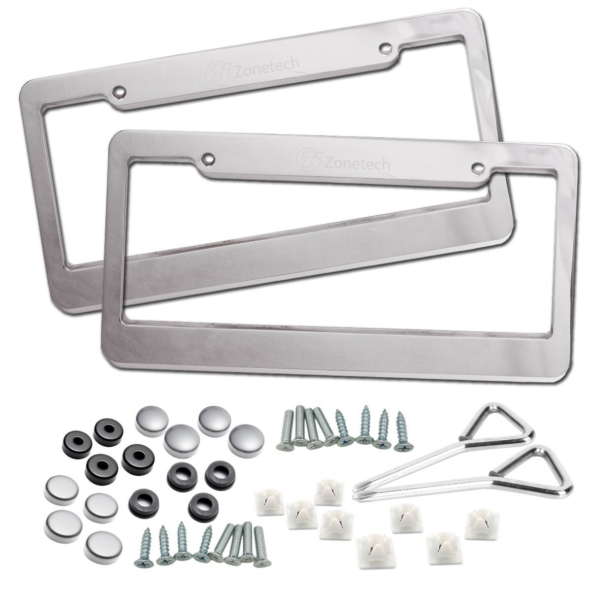 Zone Tech Matte Aluminum License Plate Frame - 2-Pack Slim Premium Quality Novelty/License Plate Frame with Screw Caps