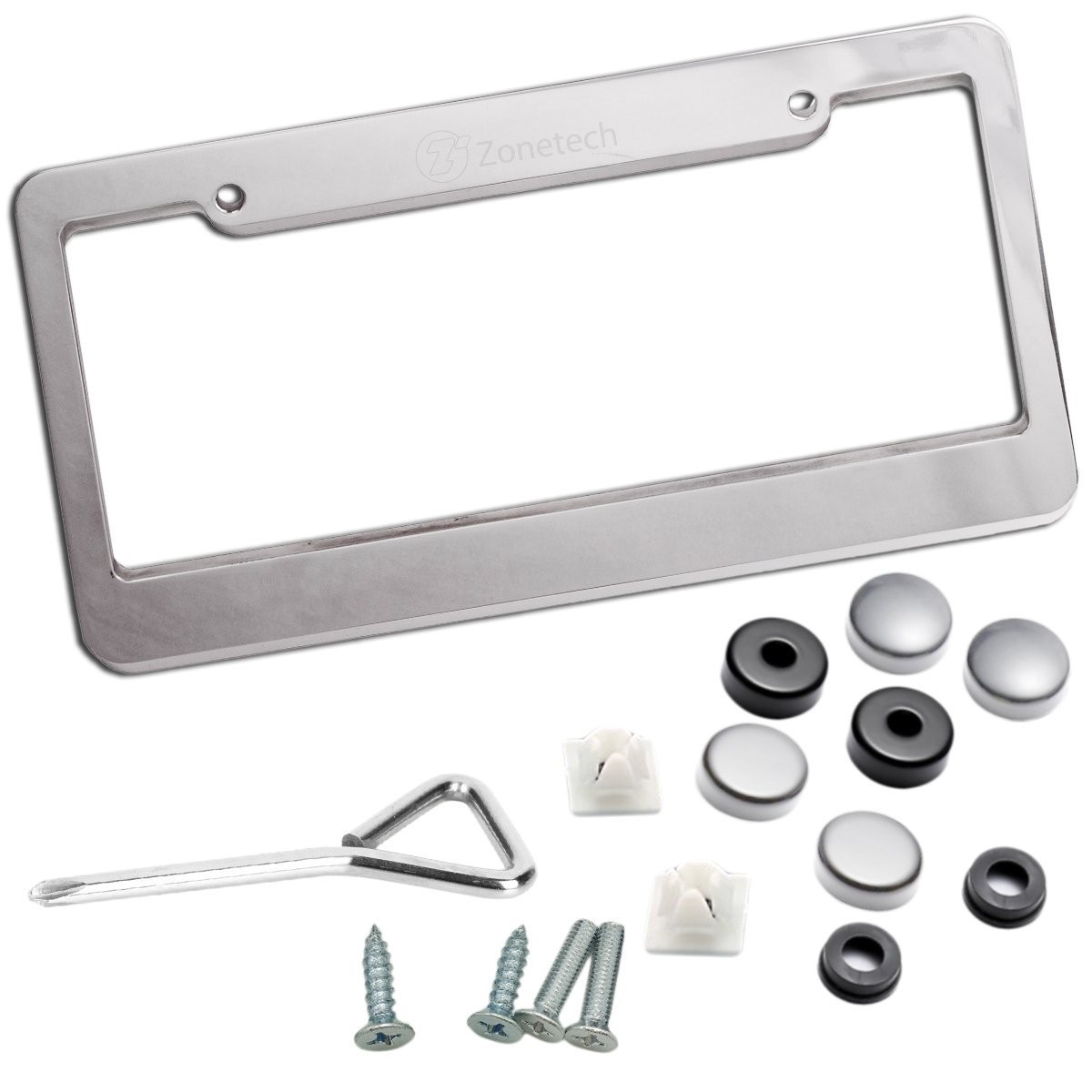 Zone Tech Matte Aluminum License Plate Frame - Slim Premium Quality Novelty/License Plate Frame with Screw Caps