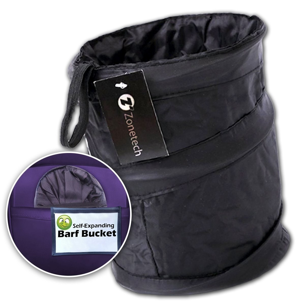 Zone Tech Travel and Motion Sickness Bag - Black Collapsible Pop-up Leak Proof Barf/Vomit Bag