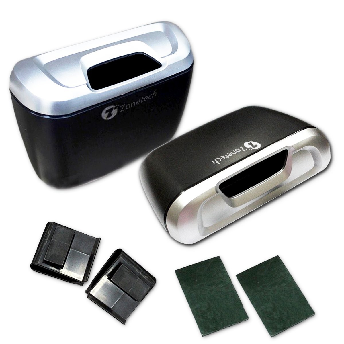 Zone Tech Universal Traveling Portable Mini Car Trash Can - 2-Pack Black Premium Quality Vehicle Trash Bin