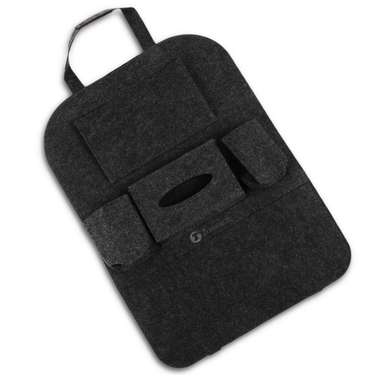 Zone Tech Multi-Pocket Organizer - Gray Sturdy Compact Car Back Seat Headrest Organizer Vehicle Item Storage Holder