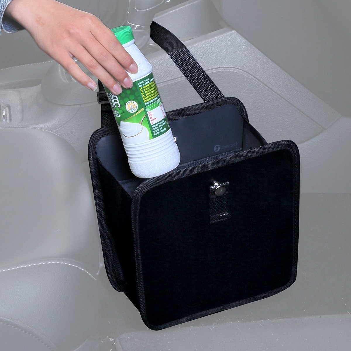 Zone Tech Fully Leak Proof Vehicle Waste Bag – Classic Black Premium Quality Black Universal Traveling Portable Car Trash Can