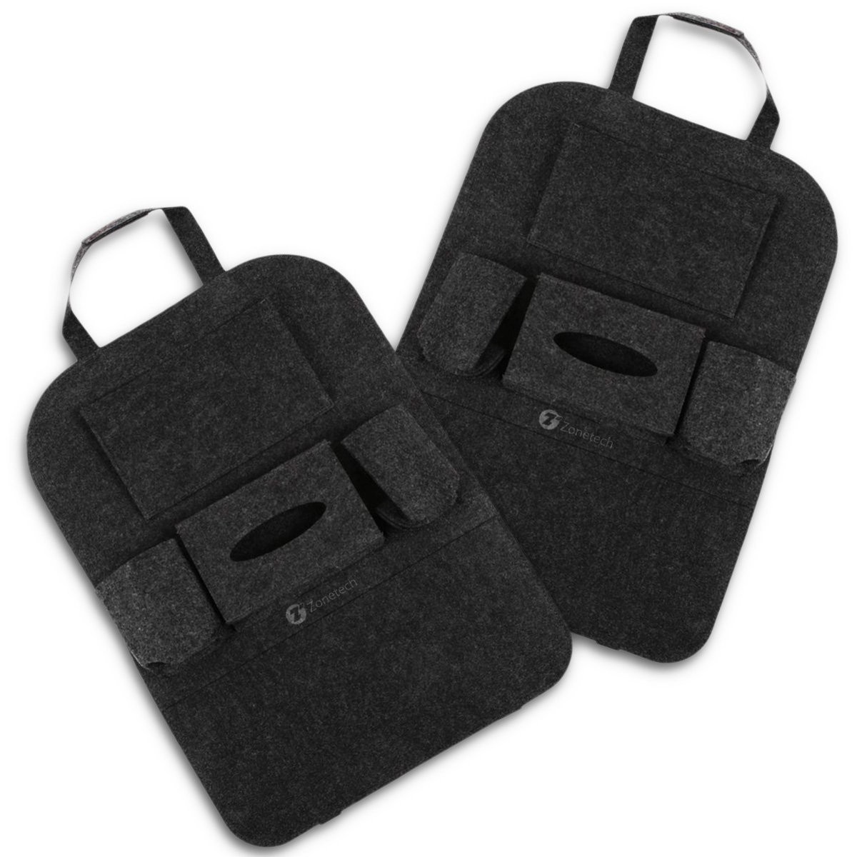Zone Tech Multi-Pocket Organizer - 2-Pack Gray Sturdy Compact Car Back Seat Headrest Organizer Vehicle Item Storage Holder