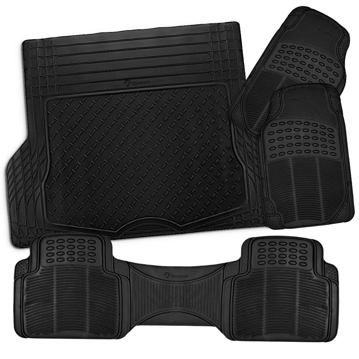 Zone Tech All Weather Rubber Semi Pattern Car Interior Floor Mats – 4-Piece Set Black Heavy Duty Car Interior Floor Mats