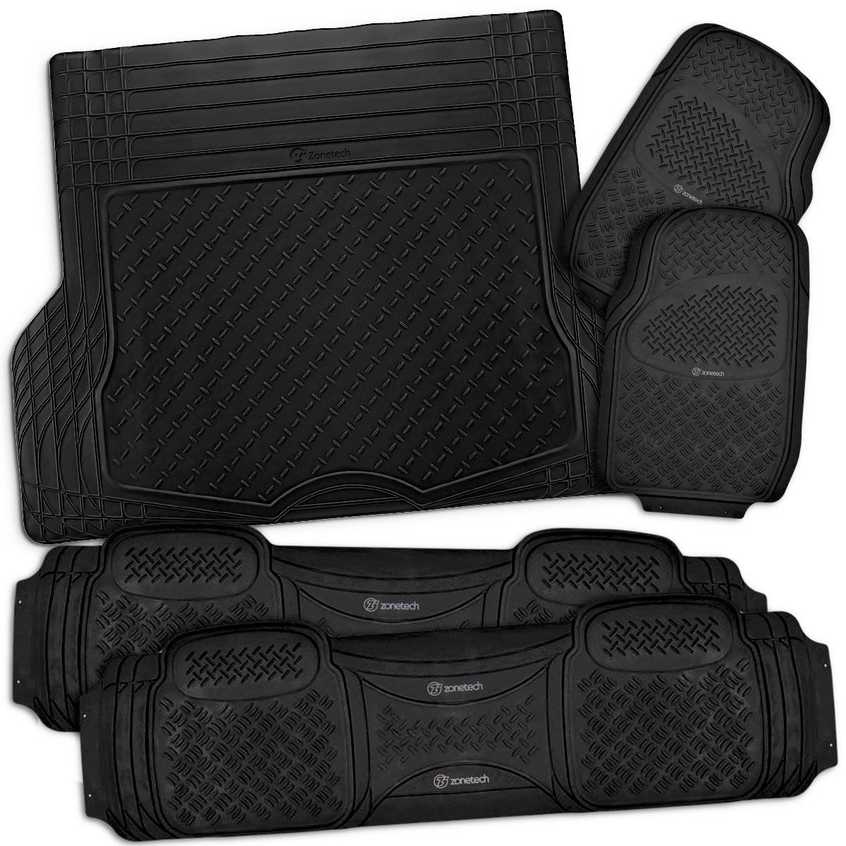 Zone Tech All Weather Rubber Semi Pattern Car Interior Floor Mats – 5-Piece Set Black Heavy Duty Car Interior Floor Mats