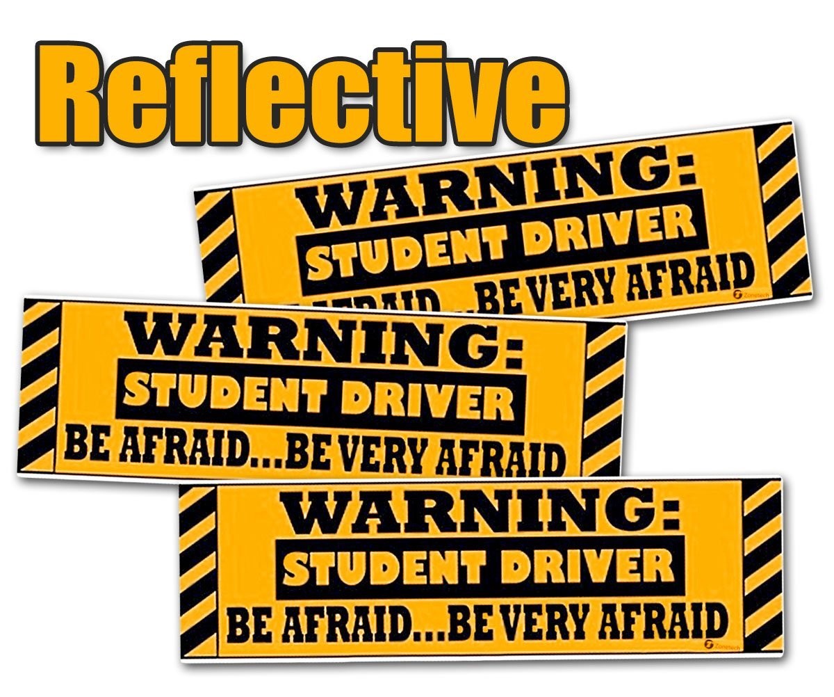 Zone Tech "Warning Student Driver" Vehicle Bumper Magnet - 3-Pack Premium Quality Reflective "Warning Student Driver" Bumper Safety Sign Magnet