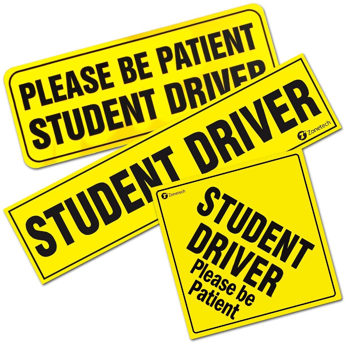Zone Tech 3-Pieces of "Student Driver Please Be Patient" Vehicle Bumper Magnets - "Student Driver", "Student Driver Please Be Patient", and "Please Be Patient Student Driver" Bumper Safety Sign Magnet