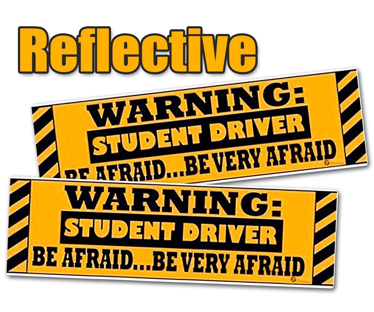 Zone Tech "Warning Student Driver" Vehicle Bumper Magnet - 2-Pack Premium Quality Reflective "Warning Student Driver" Bumper Safety Sign Magnet