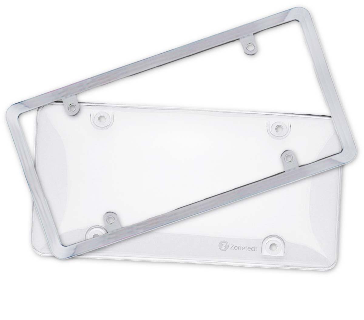 Zone Tech Clear License Plate Shield Combo - Premium Quality License Plate Clear Bubble Shield and Chrome Frame Bracket