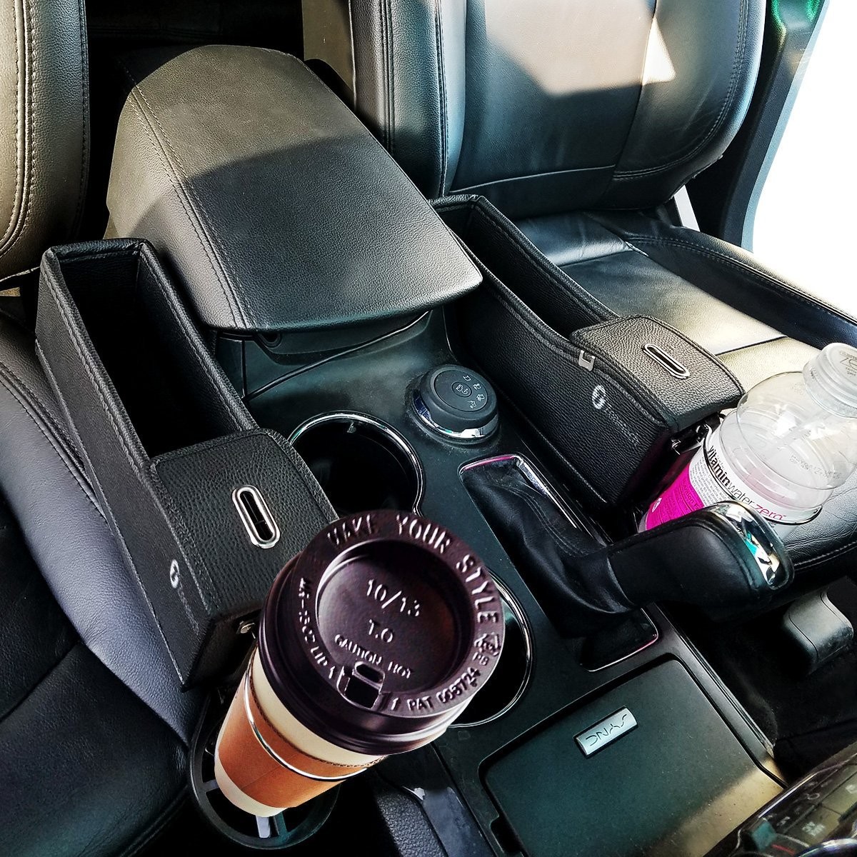Zone Tech Driver and Passenger Side Pocket Organizer - Classic Black Premium Quality Coin Side Pocket with Cup Holder Organizer
