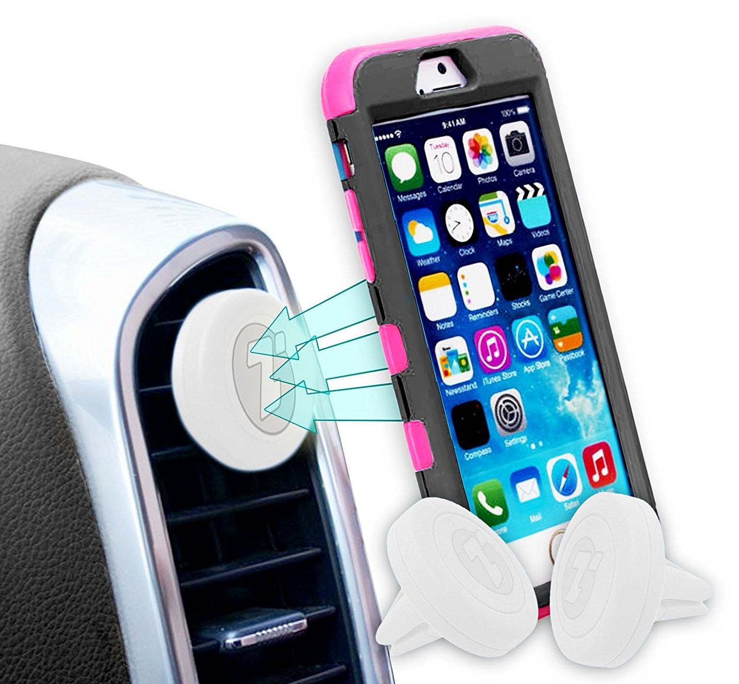 Zone Tech Air Vent Magnetic Car Mount Holder - 2-Pack Premium Quality Universal Air Vent White Magnetic Car Mount Holder for Smartphones and Mini Tablets