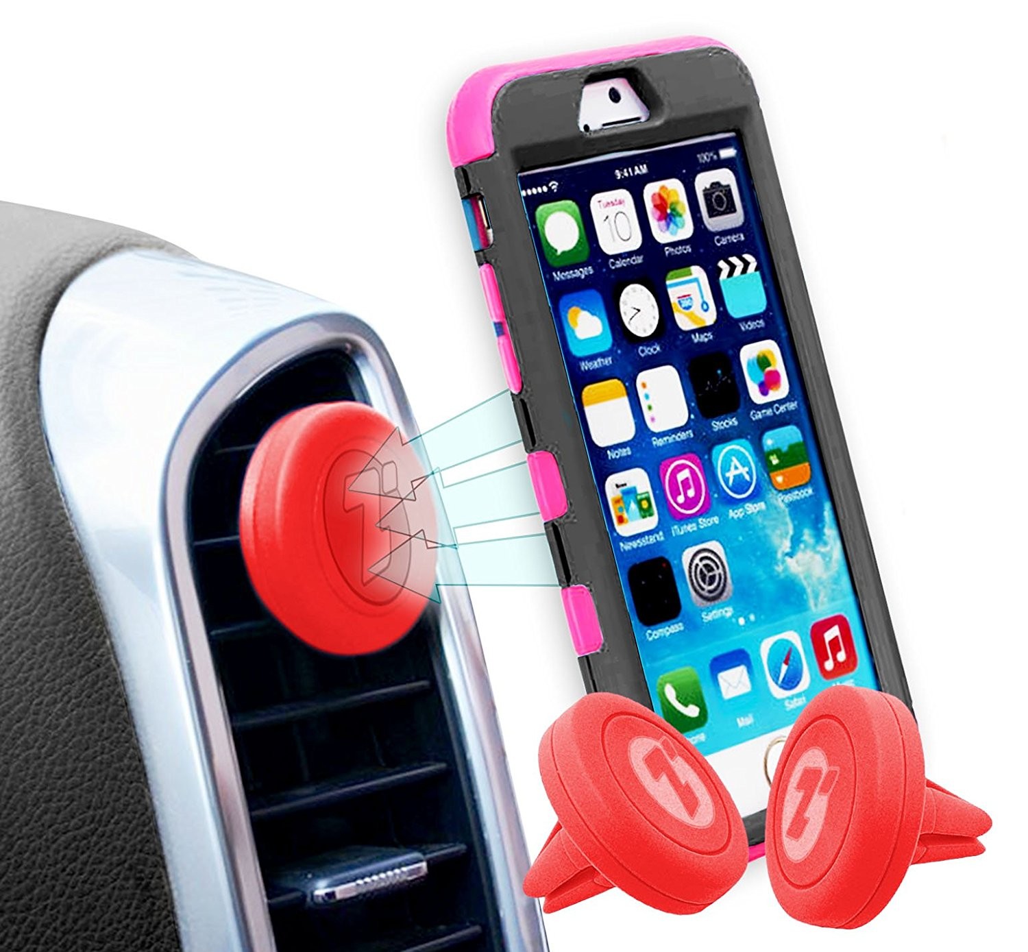 Zone Tech Air Vent Magnetic Car Mount Holder - 2-Pack Premium Quality Universal Air Vent Red Magnetic Car Mount Holder for Smartphones and Mini Tablets