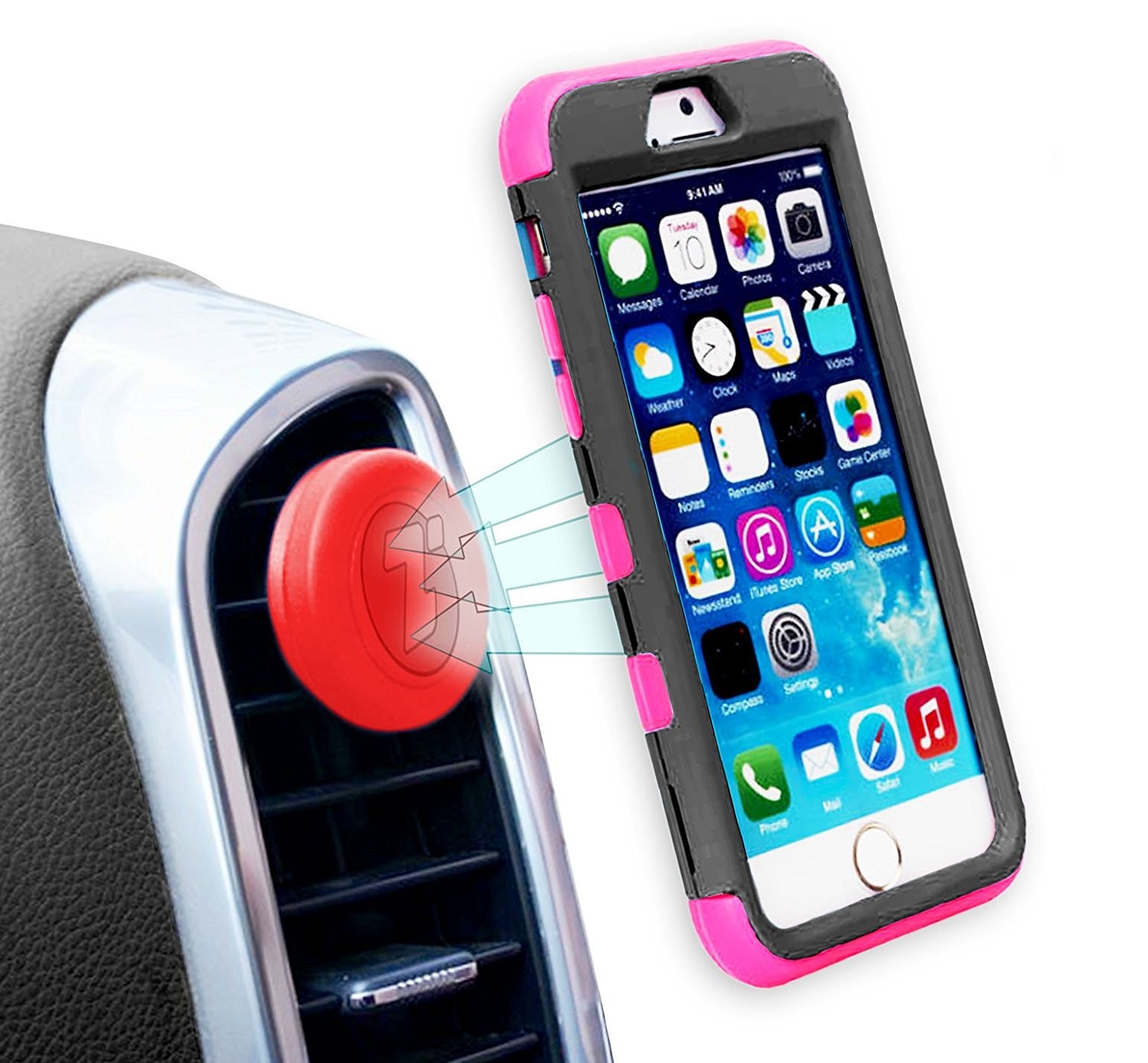 Zone Tech Air Vent Magnetic Car Mount Holder - Premium Quality Universal Air Vent Red Magnetic Car Mount Holder for Smartphones and Mini Tablets