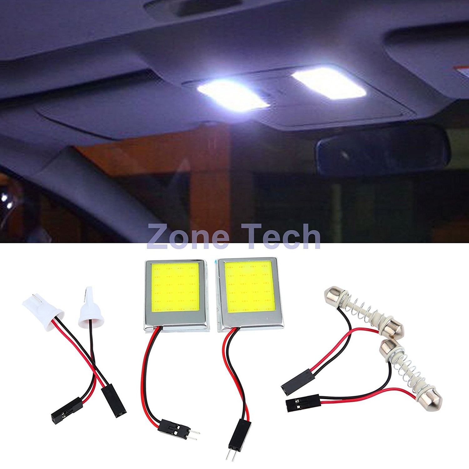 Zone Tech New Vehicle White COB LED Dome Light- 2 Pack
