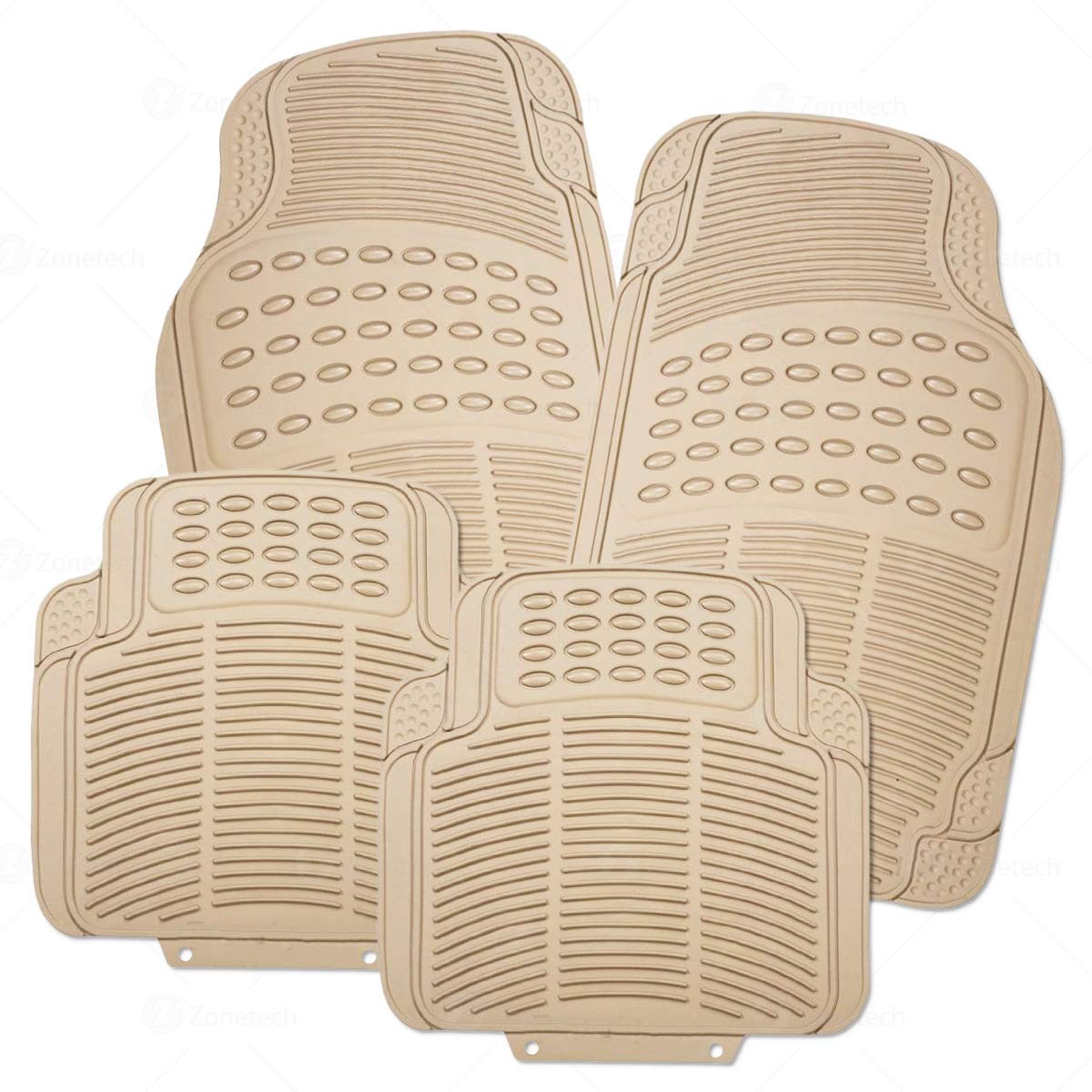 Beige All Weather Full Rubber Trimable Floor Mat- 4 Piece