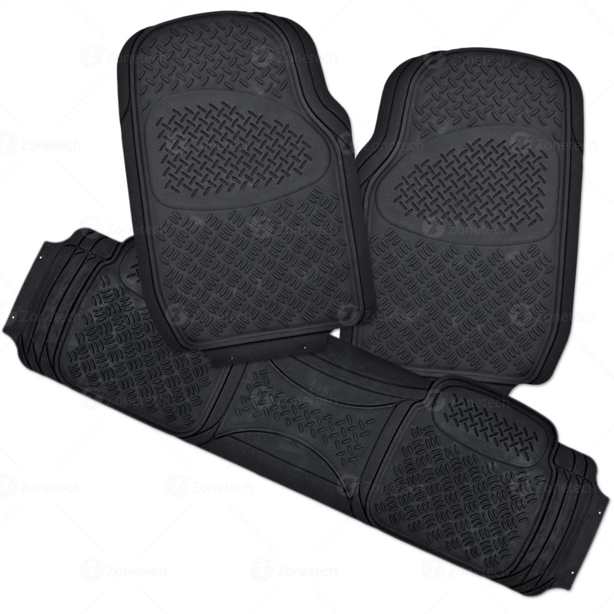 Black All Weather Full Ridged Rubber Trimable Floor Mat- 3 Piece