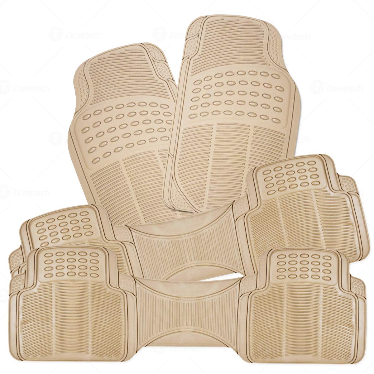 Beige All Weather Full Rubber Trimable Large Floor Mat- 4 Piece