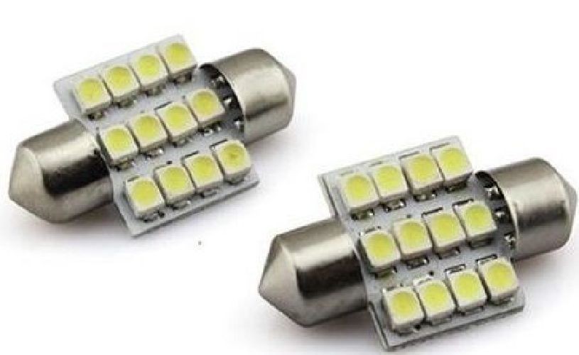 Zone Tech 2x 31mm 12 LED SMD Festoon Dome Light Lamp Car Bulbs White