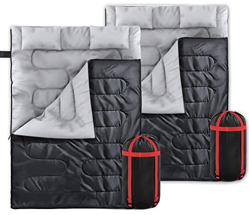 Zone Tech 2 Pack Double Camping Sleeping Bag w/Pillows – 3-4 Season Lightweight Waterproof Warm & Cool Weather Adult & Kids Sleeping Bag Converts into 2 Single -Camping, Hiking, Backpacking, Outdoors