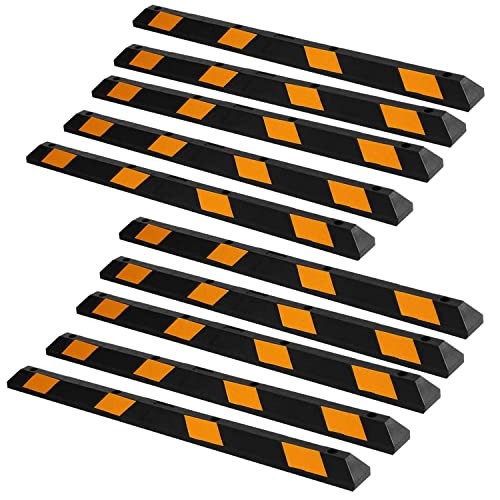 Zone Tech Large Heavy Duty Rubber Parking Curb – 72” Premium Quality Car Garage Wheel Stopper Professional Grade Parking w/Yellow Reflective Tape for Car, Truck, Trailer and RV 10 - Pack