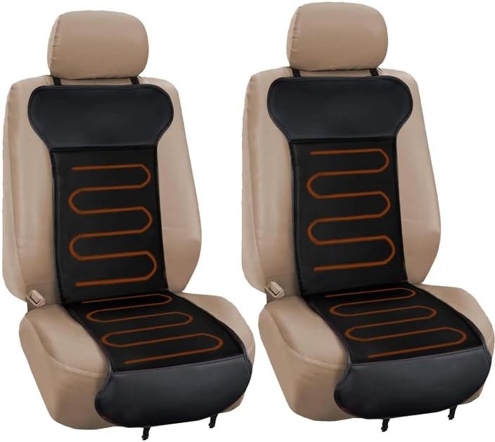 Zone Tech 2-Pack Car Heated Seat Cover Cushion with Temperature Control- Premium Quality Classic Black 12V Heated Comfortable Seat Cushion Perfect for Cold Weather and Winter Driving