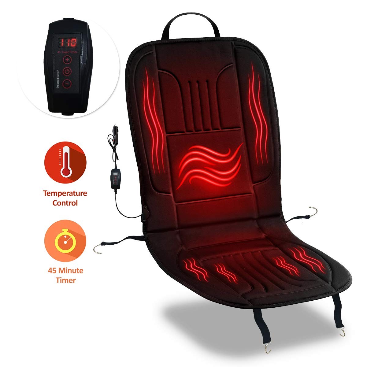 Zone Tech Car Heated Seat Cover Cushion Hot Warmer Fireproof NEW and IMPROVED 2019 Version 12V Heating Warmer Pad Cover Perfect for Cold Weather and Winter Driving Comfort Wheels SE0001 