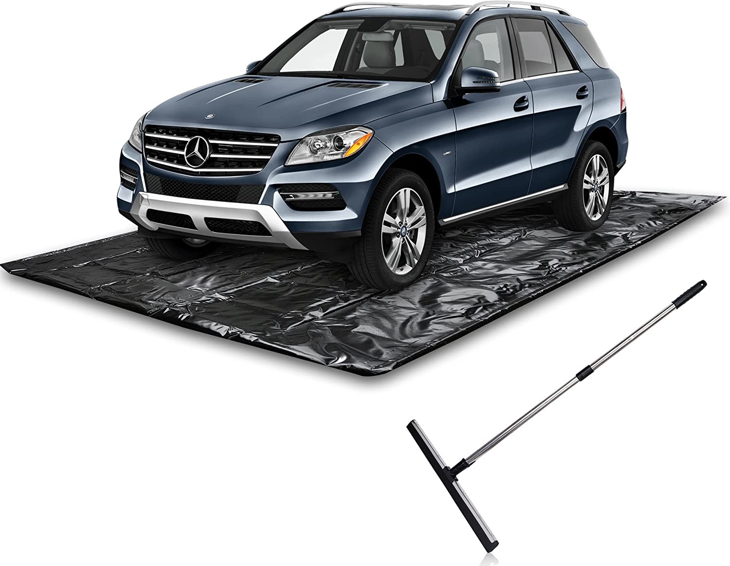 Zone Tech Snow Mud Water & Ice Garage Floor Mat, Containment Mat - Premium Quality Black Heavy Duty Vehicle Floor Guard Garage and Parking Floor Mat for All Season - 193" x 94.5" Floor Protection Mat