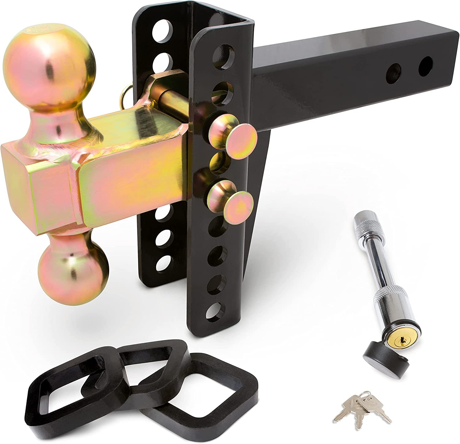 Zone Tech Adjustable Trailer Hitch - Premium Quality Fits 2 Inch Receiver, 6 Inch Drop/Rise Hitch- 20,000 LBS Adjustable Ball Mount Tow Hitch with Double Anti-Theft Pins Locks- Solid Ball Mount