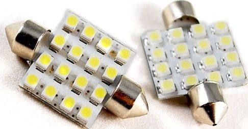 2x LED Bulbs 36mm 16-SMD WHITE Festoon Dome Map Lights