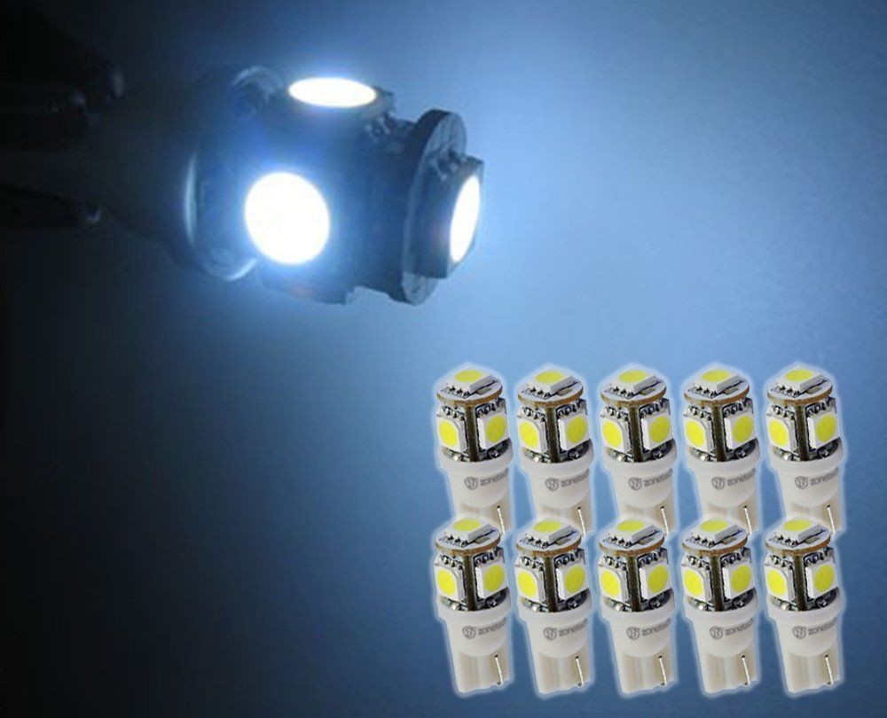 Zone Tech 10x T10 5 SMD 5050 Led White Bulbs Side Light 194 168 W5W Wedge 