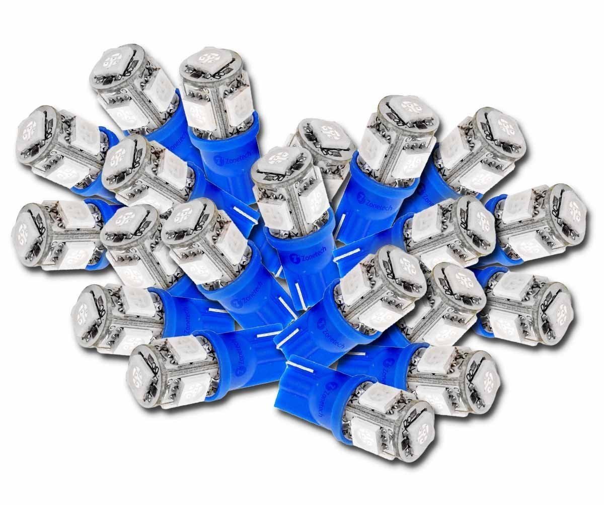 Zone Tech 20x T10 194 168 2825 5 x 5050 SMD LED Blue Bright Car Light Lamp Bulbs