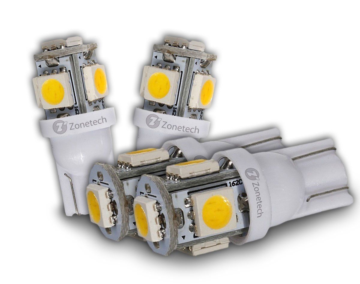 Zone Tech 4x 194 168 501 T10 5 SMD White 5050 LED Car Interior Light Bulbs Wedge
