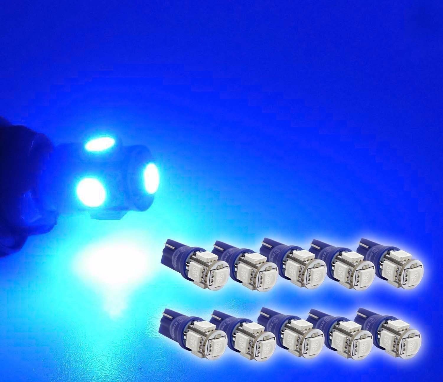 Zone Tech Blue 10x T10 5 SMD LED Car 5050 Bulbs 194 168 2825 158 192 W5W